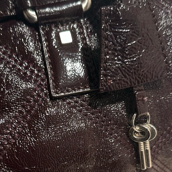 Talbots Vintage Shiny Quilted Leather Shoulder Bag Satchel Purse Dark Burgundy - Picture 5 of 16